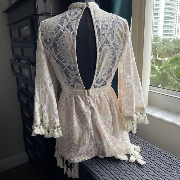 L’atiste by Amy Lace Tassel Romper-Cream/Blush Lined Size:  S - Picture 5 of 16